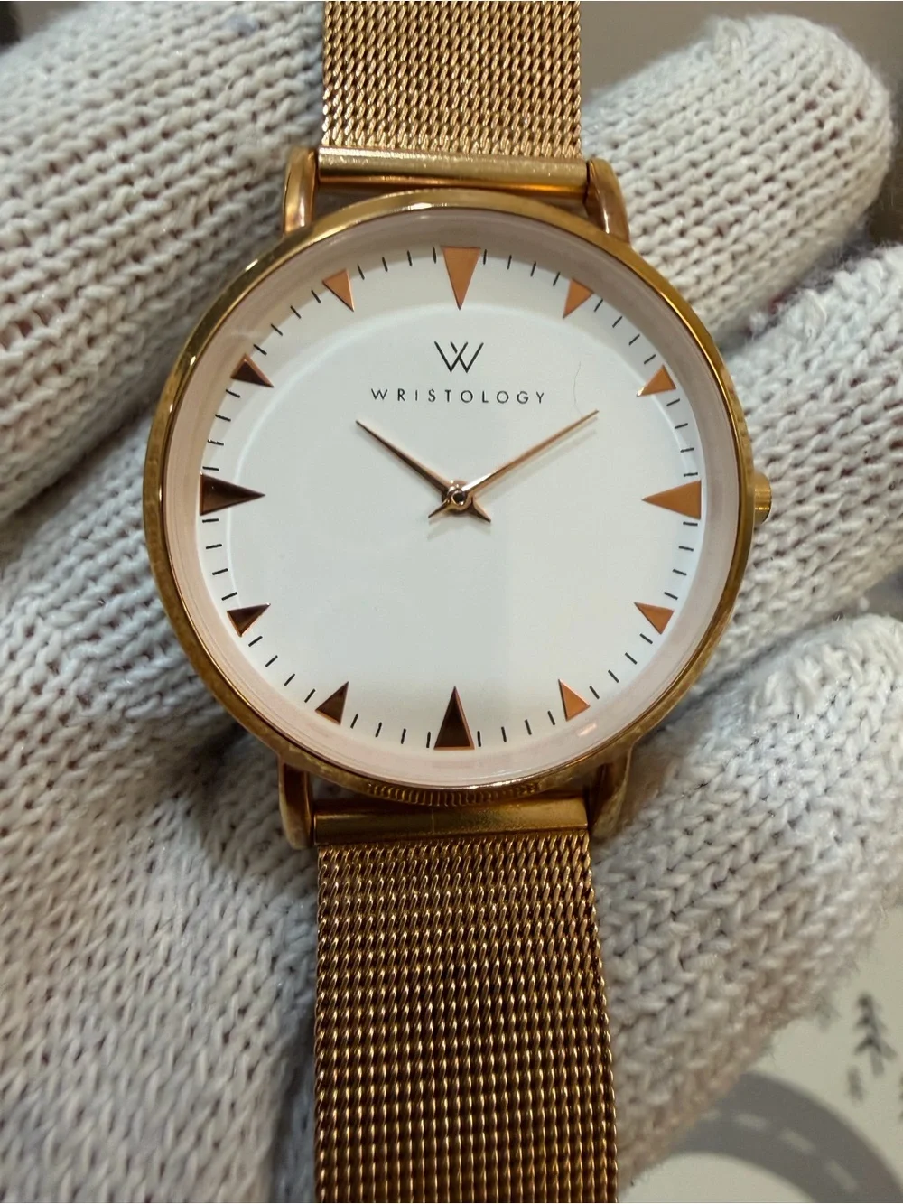 WRISTOLOGY Stella Unisex’s Rose Gold Mesh Watch 38mm White Dial Boyfriend Style